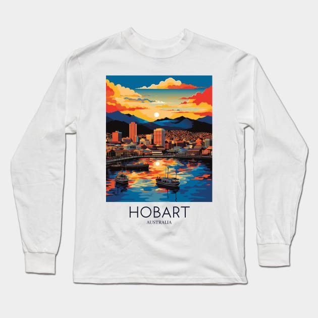 A Pop Art Travel Print of Hobart - Australia Long Sleeve T-Shirt by Studio Red Koala